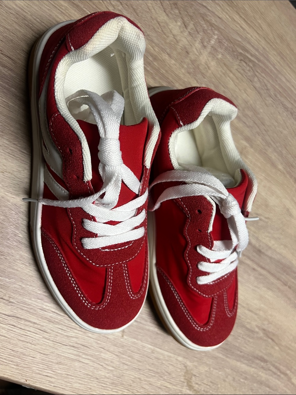 SHEIN Red and White Lace-Up Sneakers